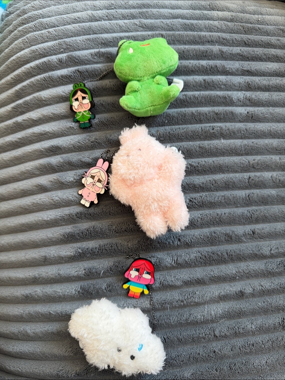Plush Character Keychain - Green Frog, Pink Bear, White Cloud CRYBABY POPMART